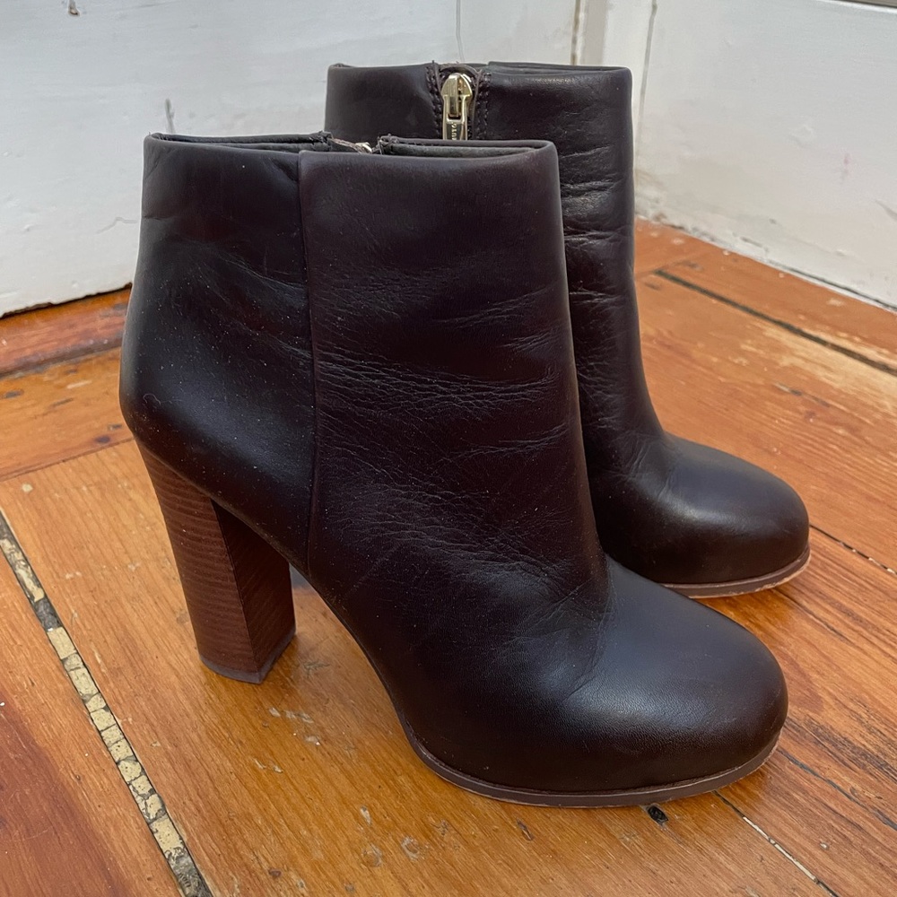 Dark brown leather heeled boots